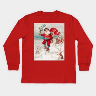 Santa Claus On A Penny | Reindeer | Christmas Xmas | Miriam And Ira D. Wallach Art Painting Kids Long Sleeve T-Shirt